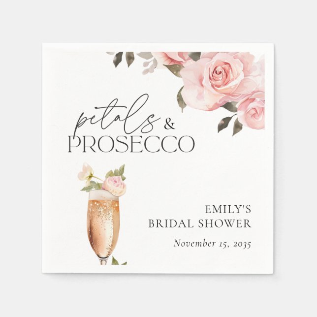 Petals & Prosecco Brautparty Serviette (Vorderseite)