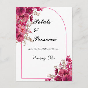 PETALS & PROSECCO BRIDAL SHOWING INVITATION, PINK POSTKARTE