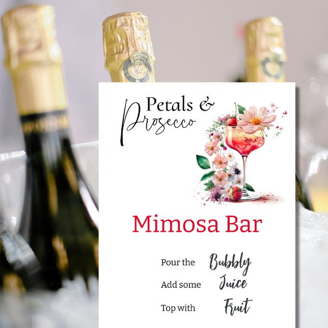 Petals Prosecco Floral Brautparty Mimosa Bar Poster (Decorate your Bridal Shower with this elegant wedding Mimosa Bar Sign)