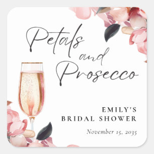 Petals & Prosecco Floral Brautparty Quadratischer Aufkleber