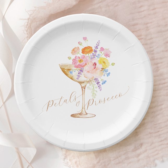 Petals & Prosecco Floral Bridal Shower Paper Plate Pappteller (Von Creator hochgeladen)