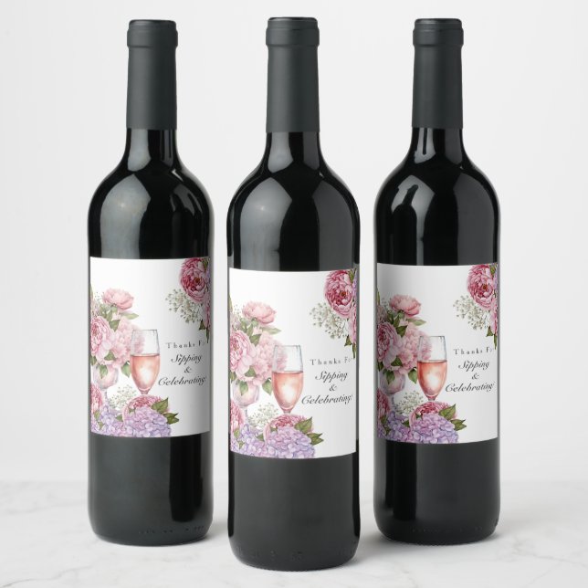 Petals & Prosecco floral Weinetikett (Flaschen)