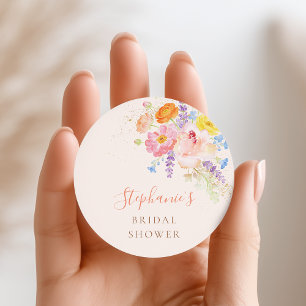 Petals & Prosecco Florale Hochzeitsdusche-Aufklebe Runder Aufkleber
