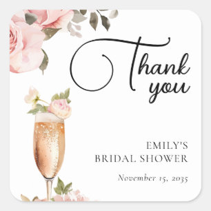 Petals & Prosecco Florales Brautparty Quadratischer Aufkleber