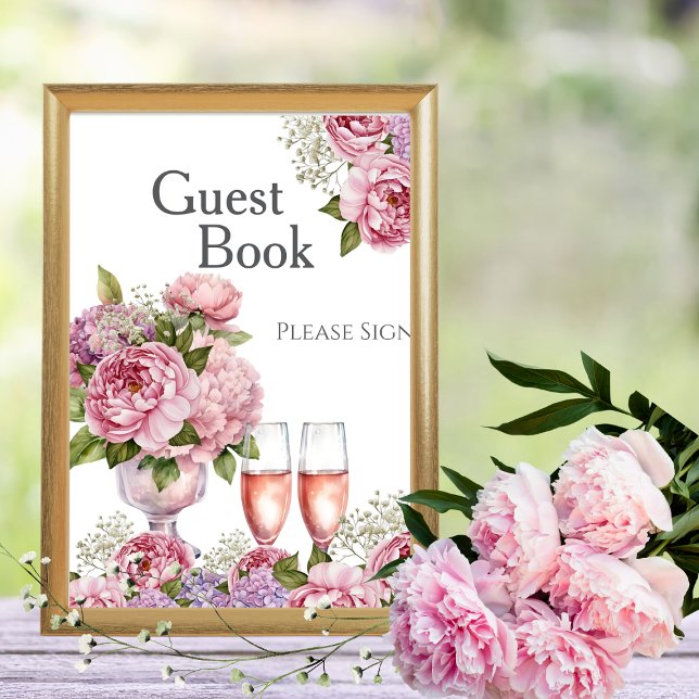 Petals & Prosecco Guest Book Brautparty Signing Einladung (Petals & Prosecco Guest Book Bridal shower Sign)