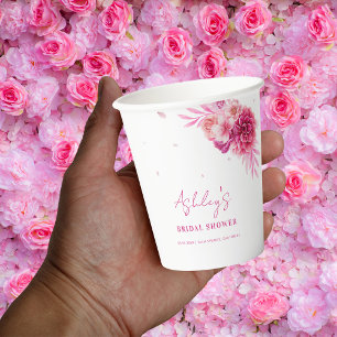 Petals & Prosecco Hot Pink Brautparty Pappbecher