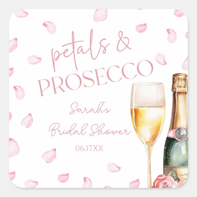 Petals & Prosecco Mimosa Champagne Brautparty Quadratischer Aufkleber (Vorderseite)