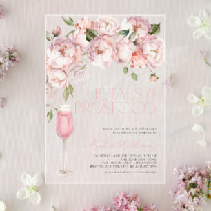 Petals & Prosecco Moderne rosa Blumen-Brautparty Acryleinladungen