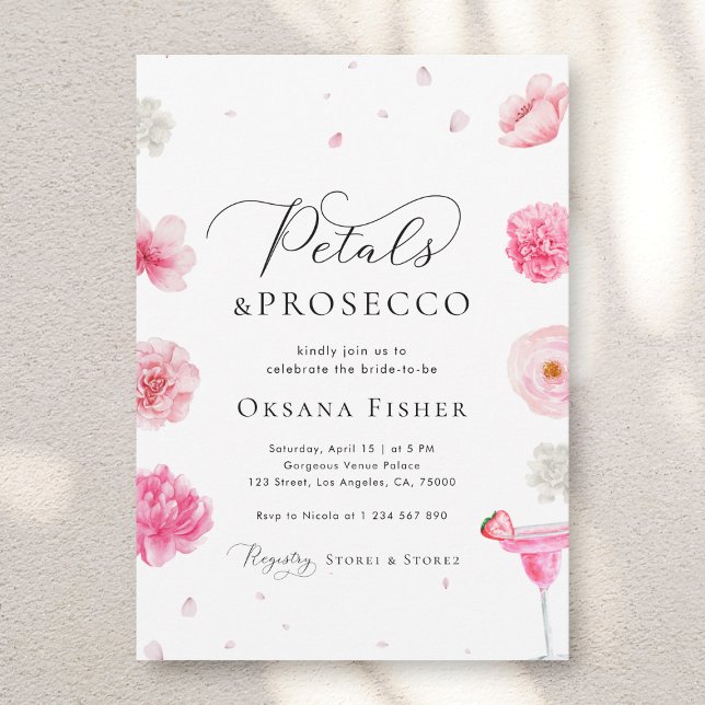 Petals & Prosecco Pink Blumengarten Brautparty Einladung (Von Creator hochgeladen)