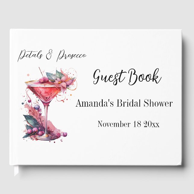 Petals & Prosecco Pink Blush Brautparty Gästebuch (Vorderseite)