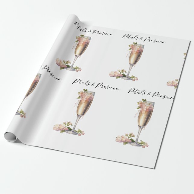 Petals & Prosecco Pink Brautparty Geschenkpapier (Ungerollt)