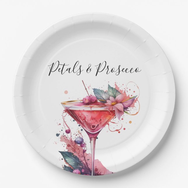 Petals & Prosecco Pink Brautparty Pappteller (Vorderseite)