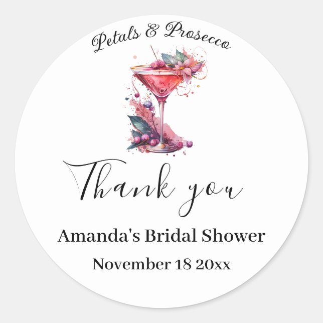 Petals & Prosecco Pink Brautparty Runder Aufkleber (Vorderseite)