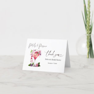 Petals & Prosecco Rosafarbenes Florales Brautbad Dankeskarte