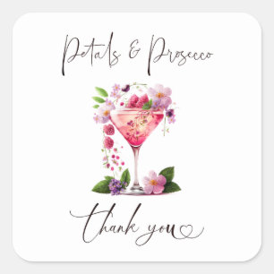 Petals & Prosecco Rosafarbenes Florales Brautbad Quadratischer Aufkleber