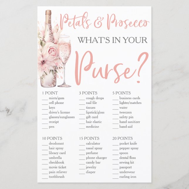 Petals & Prosecco Was ist in Ihrer Tasche? (Vorderseite)