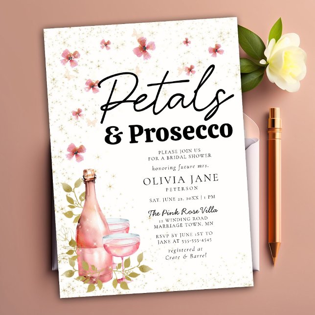 Petals Prosecco Whimsical Blume Brautparty Einladung (Von Creator hochgeladen)