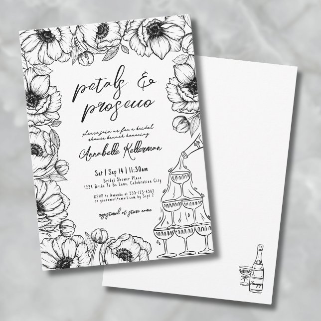 Petals & Prosecco Whimsical Brautparty Einladung (Petals & Prosecco Whimsical Floral Bridal Shower Invitation)