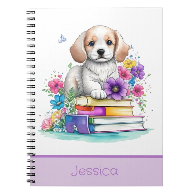 Petals & Puppies & Bücher Vibrannende Aquarellschu (Vorderseite)