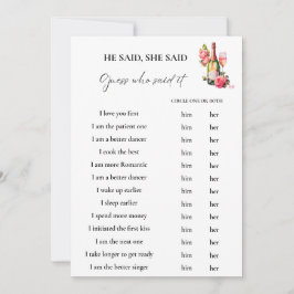 Petals sagte er, sie sagte Brautparty Game Card