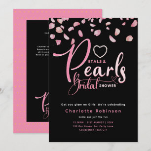 PETALS UND PEARLS Pink Black Chic Brautparty Einladung
