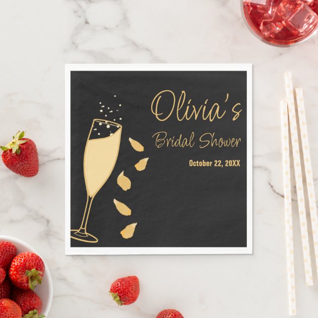 Petals und Prosecco Black Brautparty Napkins Serviette (Beispiel)