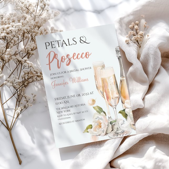 Petals und Prosecco Blush Pink Brautparty Einladung (Von Creator hochgeladen)
