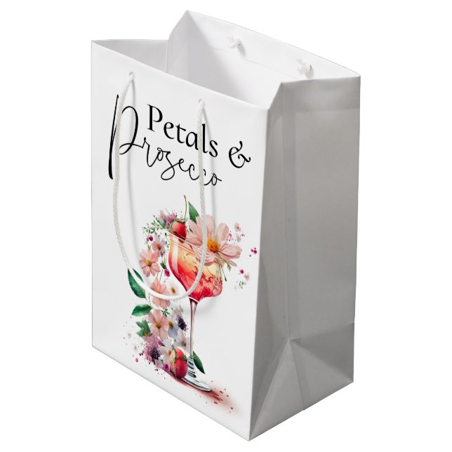 Petals und Prosecco Brautparty Brunch Mittlere Geschenktüte (Rückseite Schrägansicht)