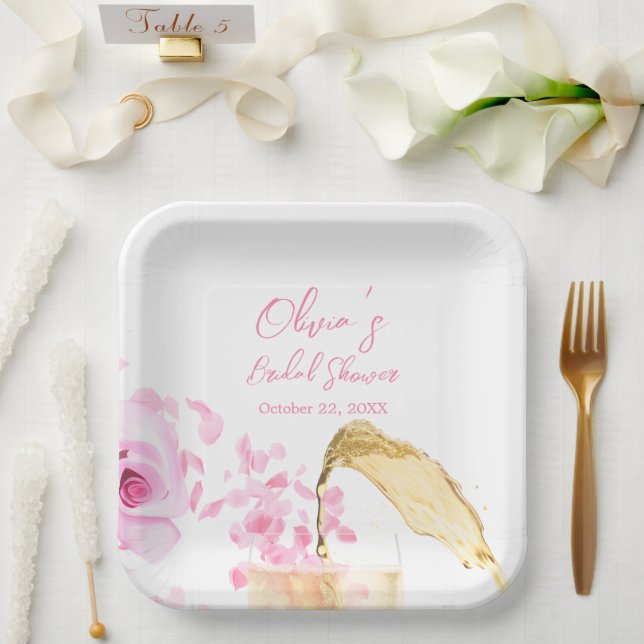 Petals und Prosecco Brautparty Paper Teller (Hochzeit)