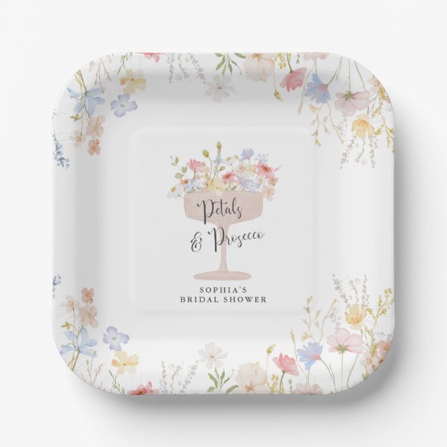 Petals und Prosecco-Brautparty Pappteller (Vorderseite)