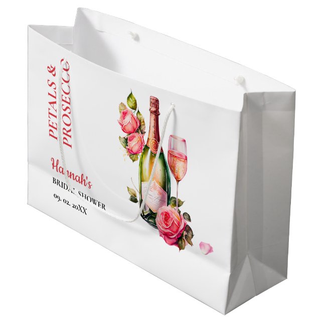 Petals und Prosecco-Brautparty Party Große Geschenktüte (Vorderseite Schrägansicht)