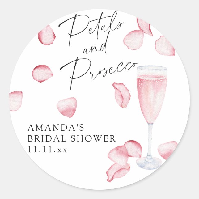 Petals und Prosecco-Brautparty Runder Aufkleber (Vorderseite)