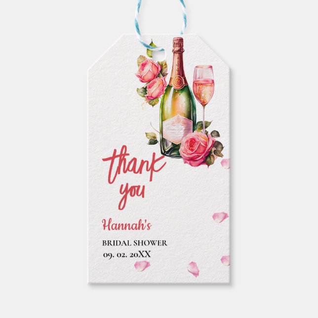 Petals und Prosecco Brautparty Vielen Dank Geschenkanhänger (Vorderseite)
