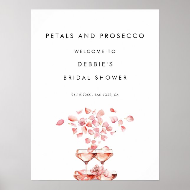 Petals und Prosecco Brautparty Willkommen Poster (Vorne)