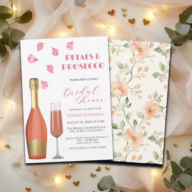 Petals und Prosecco Gold Flaschen Brautparty Einladung (Von Creator hochgeladen)