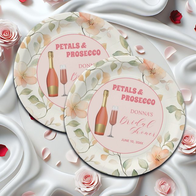 Petals und Prosecco Gold Floral Brautparty Pappteller (Von Creator hochgeladen)