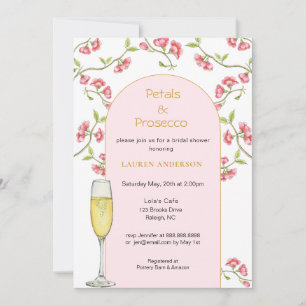 Petals und Prosecco Pink- und Goldene Hochzeitsdus Einladung