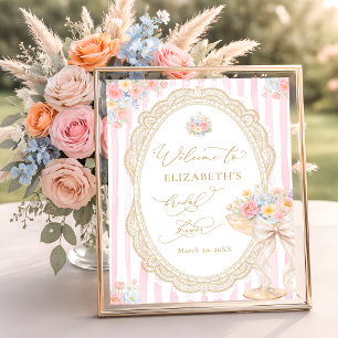 Petals und Prosecco Rosa Brautparty-Willkommen Poster