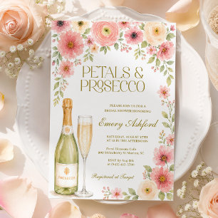 Petals und Prosecco Rosa Florale Brautparty Einladung