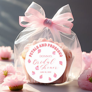 Petals und Prosecco Rosé Brautparty Runder Aufkleber