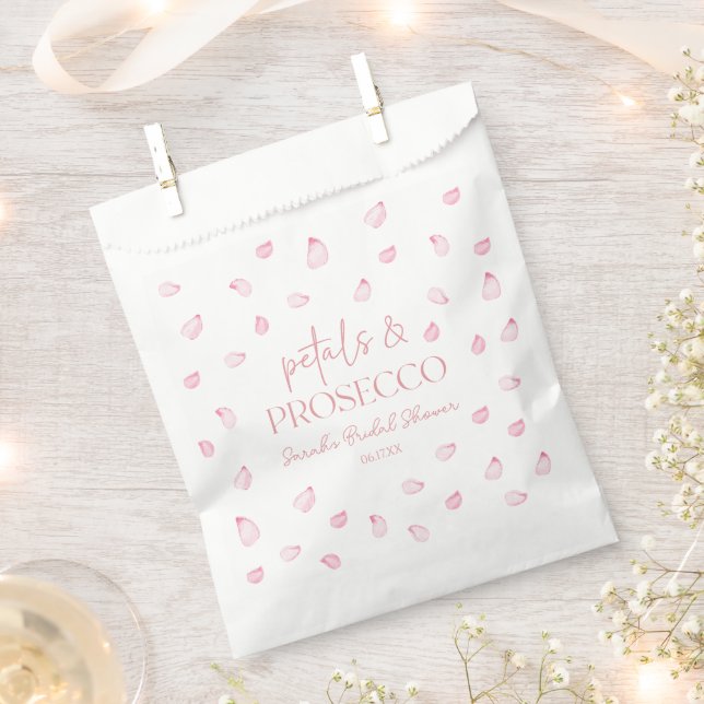 Petals und Prosecco Rosenblätter Brautparty Geschenktütchen (Ausgeschnitten)