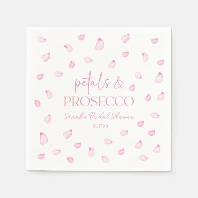 Petals und Prosecco Rosenblätter Brautparty Serviette (Vorderseite)