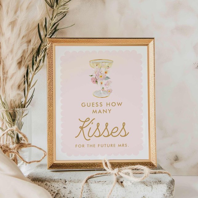 Petals und Prosecco schätzen wie viele Kisses Game Poster (Petals and Prosecco and Guess how many kisses bridal shower game)