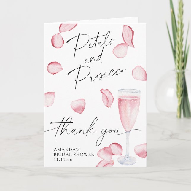 Petals und Prosecco - vielen Dank Brautparty Dankeskarte (Vorderseite)