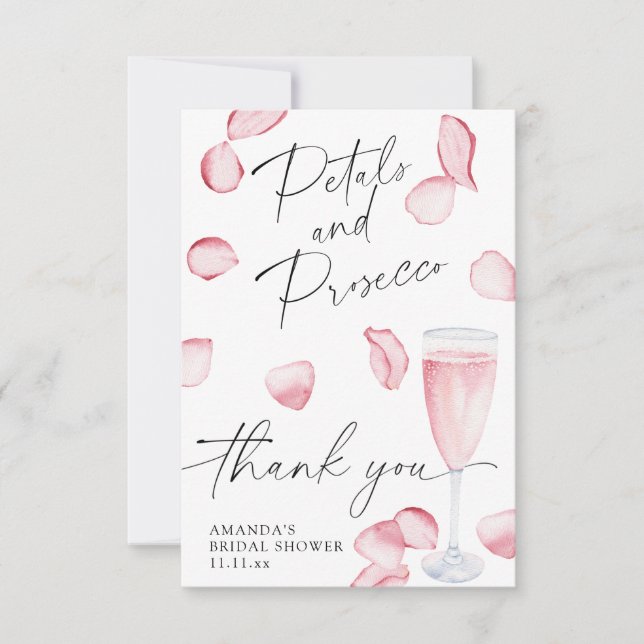 Petals und Prosecco - vielen Dank Brautparty Dankeskarte (Vorderseite)