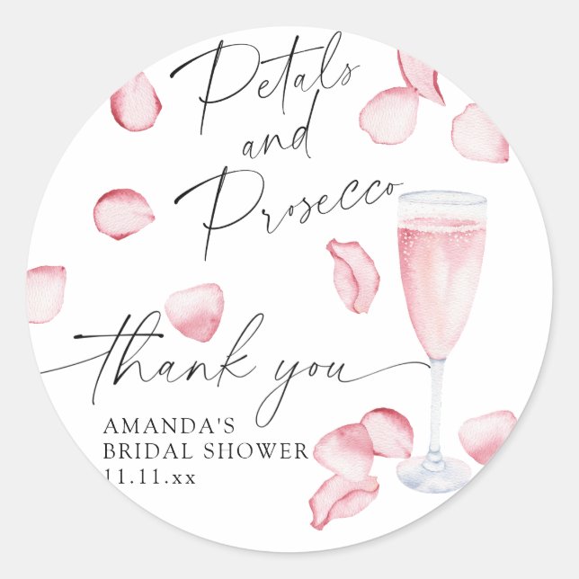 Petals und Prosecco - vielen Dank Brautparty Runder Aufkleber (Vorderseite)