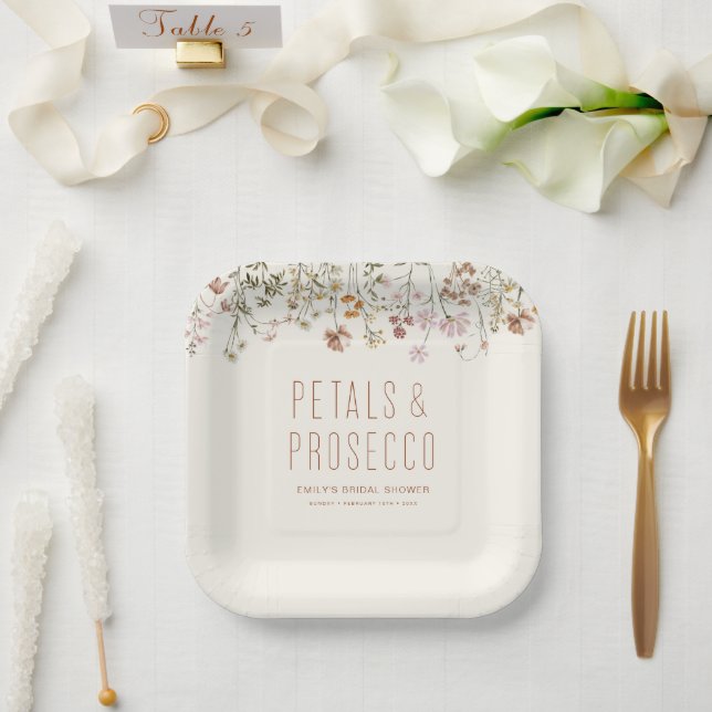 Petals und Prosecco-Wildblume Brautparty Pappteller (Hochzeit)