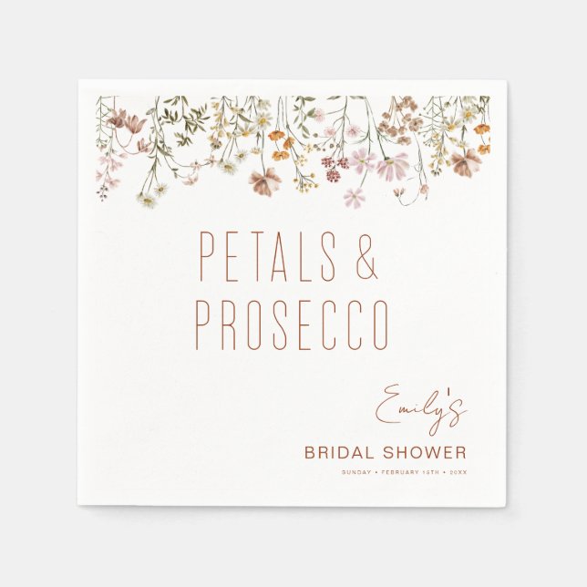 Petals und Prosecco-Wildblume Brautparty Serviette (Vorderseite)
