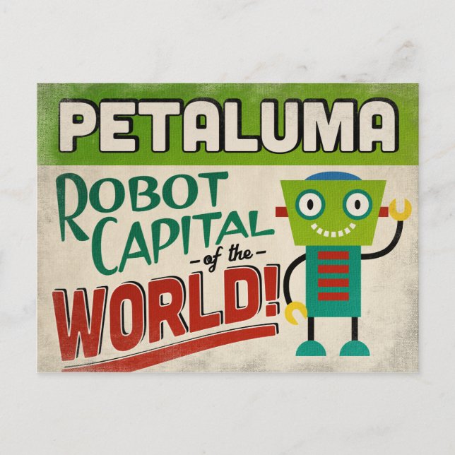 Petaluma California Robot - Funny Vintage Postkarte (Vorderseite)