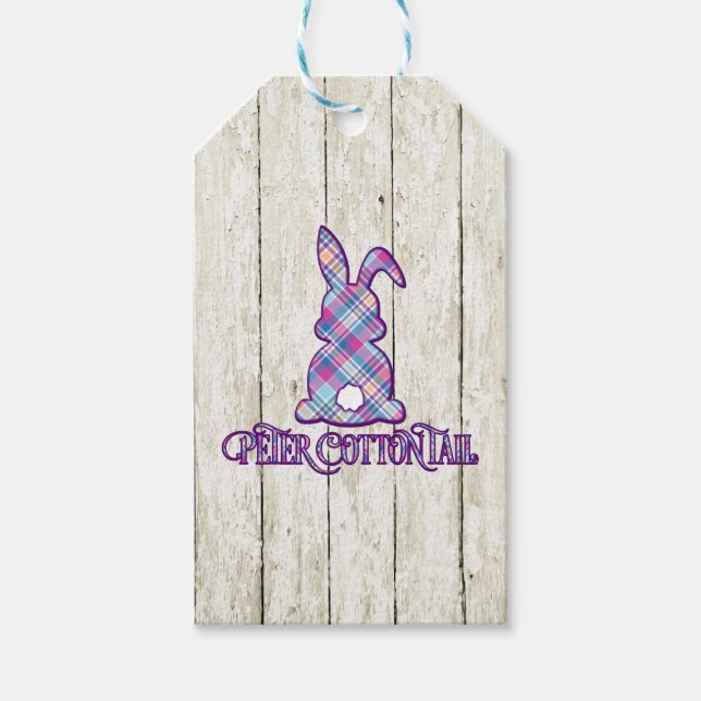 Peter Cottontail Lila Karierter Osterhase Geschenkanhänger (Vorderseite)